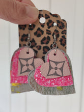 Load image into Gallery viewer, Upcycled LV Heart Shaped Earrings (Hot Pink)