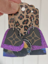 Load image into Gallery viewer, Upcycled LV Heart Shaped Earrings (Purple)