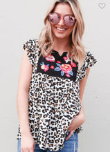 Load image into Gallery viewer, Leopard With Embroidery Flower Woven Top