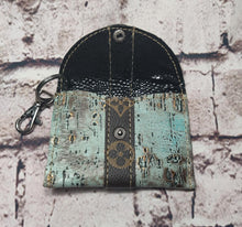 Load image into Gallery viewer, LV Upcycled and Genuine Leather Card Holder ( Turquoise and Gold)