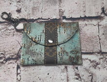 Load image into Gallery viewer, LV Upcycled and Genuine Leather Card Holder ( Turquoise and Gold)
