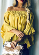 Load image into Gallery viewer, Front smocking sleeve trim detail off shoulder top