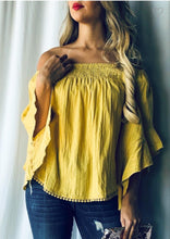 Load image into Gallery viewer, Front smocking sleeve trim detail off shoulder top