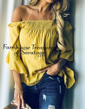 Load image into Gallery viewer, Front smocking sleeve trim detail off shoulder top