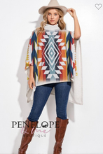 Load image into Gallery viewer, Aztec Turtleneck Poncho (Oatmeal)