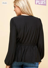 Load image into Gallery viewer, Long Sleeve Peplum Blouse With Scallop Neck