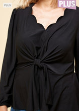 Load image into Gallery viewer, Long Sleeve Peplum Blouse With Scallop Neck