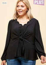Load image into Gallery viewer, Long Sleeve Peplum Blouse With Scallop Neck