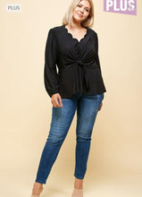 Load image into Gallery viewer, Long Sleeve Peplum Blouse With Scallop Neck