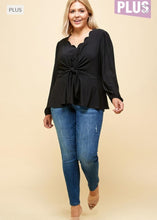 Load image into Gallery viewer, Long Sleeve Peplum Blouse With Scallop Neck