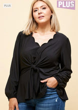 Load image into Gallery viewer, Long Sleeve Peplum Blouse With Scallop Neck