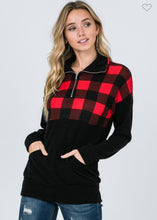 Load image into Gallery viewer, LONG SLEEVE HALF ZIP BUFFALO PLAID PULLOVER