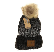 Load image into Gallery viewer, C.C. Two-Tone Ombre Vintage Faux Fur Pom Beanie