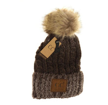 Load image into Gallery viewer, C.C. Two-Tone Ombre Vintage Faux Fur Pom Beanie