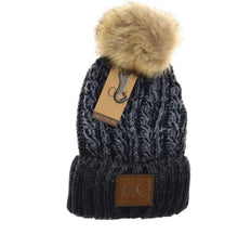 Load image into Gallery viewer, C.C. Two-Tone Ombre Vintage Faux Fur Pom Beanie