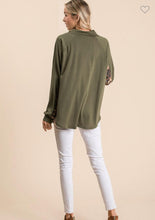Load image into Gallery viewer, LEOPARD AND OLIVE FRENCH TERRY PULL OVER WITH ONE SIDE ZIP UP