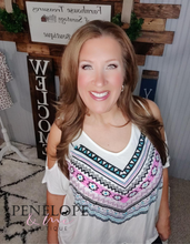 Load image into Gallery viewer, Open Shoulder Tribal Pattern Top with Stones