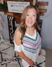 Load image into Gallery viewer, Open Shoulder Tribal Pattern Top with Stones