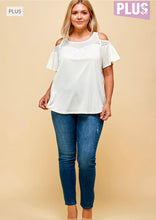Load image into Gallery viewer, Cold Shoulder Embellished Lace Blouse