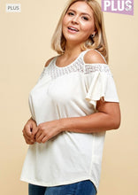 Load image into Gallery viewer, Cold Shoulder Embellished Lace Blouse