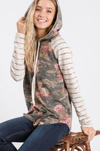 Load image into Gallery viewer, Camo Hooded Floral Top in Oatmeal
