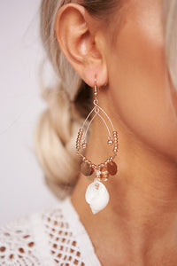 BOHO BEADED CHARM AND SEA SHELL HOOP EARRINGS