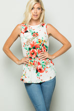 Load image into Gallery viewer, SLEEVELESS ROUND NECK FLORAL PRINT TOP
