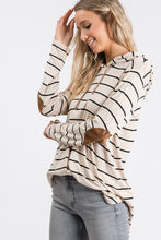 Load image into Gallery viewer, STRIPE PRINT HOODED TOP WITH ELBOW PATCH
