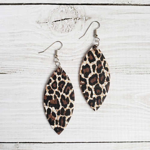 CHOCOLATE CHEETAH PRINT LEATHER PETAL EARRINGS