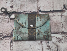 Load image into Gallery viewer, LV Upcycled and Genuine Leather Card Holder ( Turquoise and Gold)
