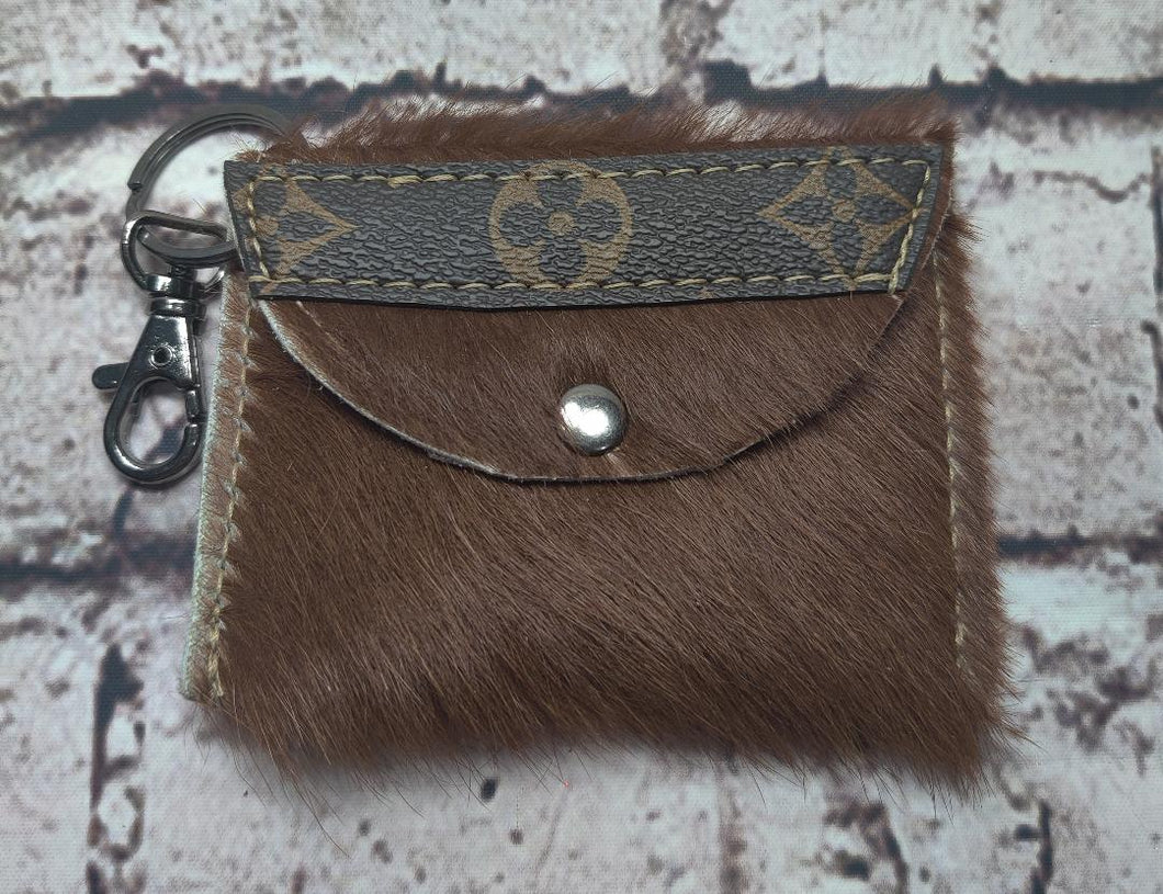 LV Upcycled and Genuine Leather Card Holder (Brown Cowhide)