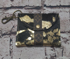 LV Upcycled and Genuine Leather Card Holder (Black & Gold)