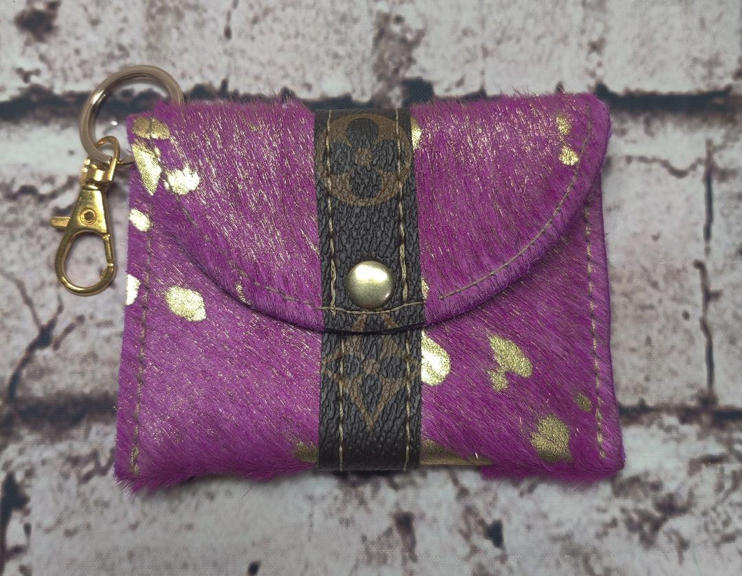 LV Upcycled and Genuine Leather Card Holder (Pink and Gold)