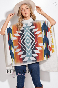 Aztec Turtleneck Poncho (Oatmeal)