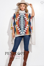 Load image into Gallery viewer, Aztec Turtleneck Poncho (Oatmeal)
