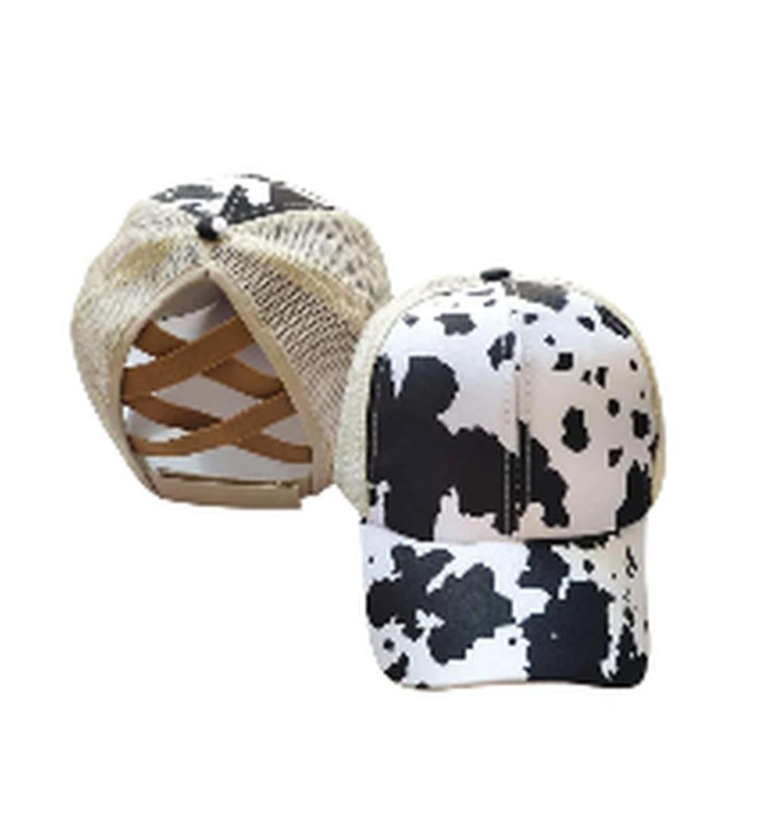 Black Cow Print Trucker Hats