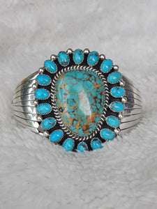 Gorgeous Sterling Silver Turquoise & Royston Cluster Bracelet