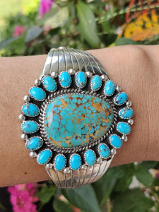 Gorgeous Sterling Silver Turquoise & Royston Cluster Bracelet