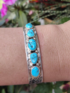 Sterling Silver Stamped Bracelet With Turquoise Stones
