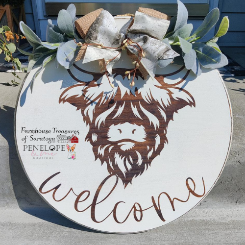 Highland Cow Welcome Sign