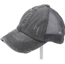 Load image into Gallery viewer, Washed Denim Criss Cross High Pony CC Ball Cap
