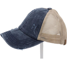 Load image into Gallery viewer, Washed Denim Criss Cross High Pony CC Ball Cap
