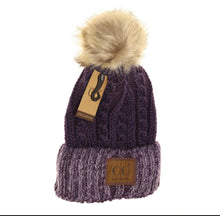 Load image into Gallery viewer, C.C. Two-Tone Ombre Vintage Faux Fur Pom Beanie
