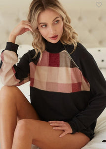 DOUBLE KNIT RIB PULL OVER WITH ZIP UP CLOSURE