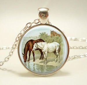 Glass Dome Cabochon Horse Pendant