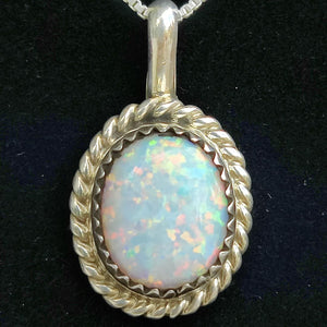 Sterling Silver Man Made Opal Necklace