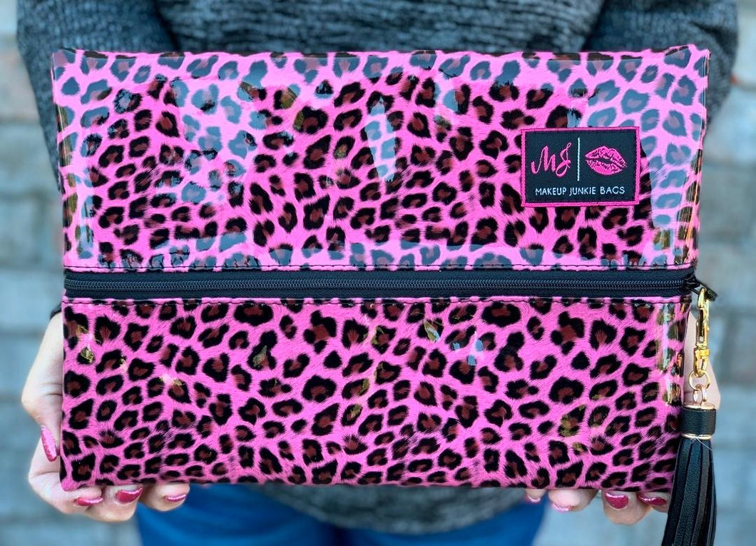 Pink Patent Leopard Makeup Junkie Bag