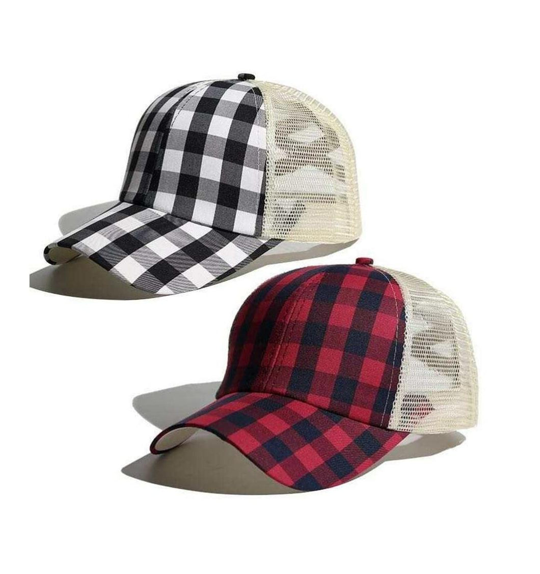 Buffalo Plaid Criss Cross Trucker Hat