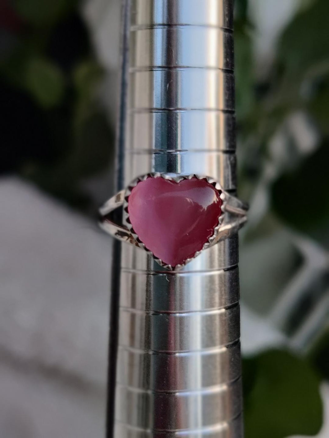 Sterling Silver Rhodochrosite Heart Ring