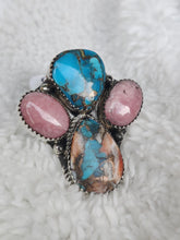 Load image into Gallery viewer, Sterling Silver  Ring With Rhodochrosite, Turquoise And Spiny Oyster Gemstone&#39;s
